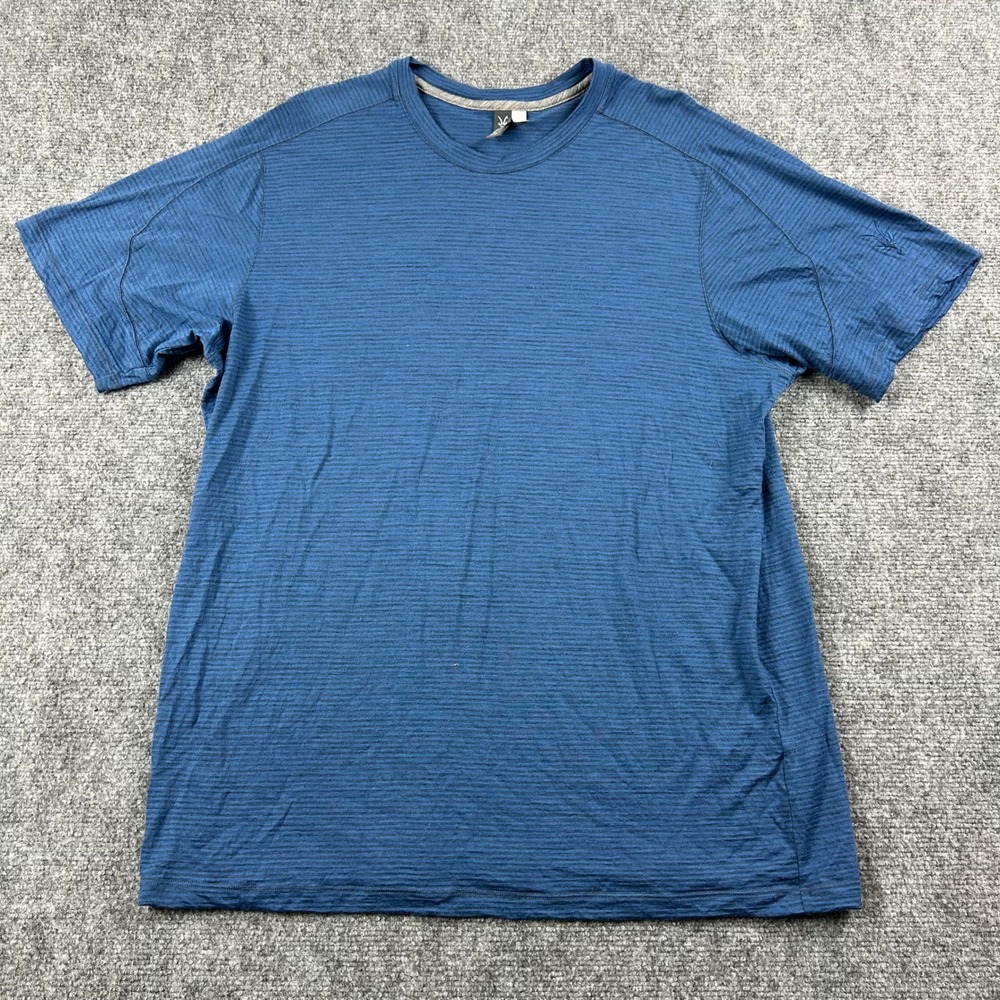 Ibex T-Shirt Mens Large Blue 100% Merino Wool Striped Short Sleeve Crew Hiking